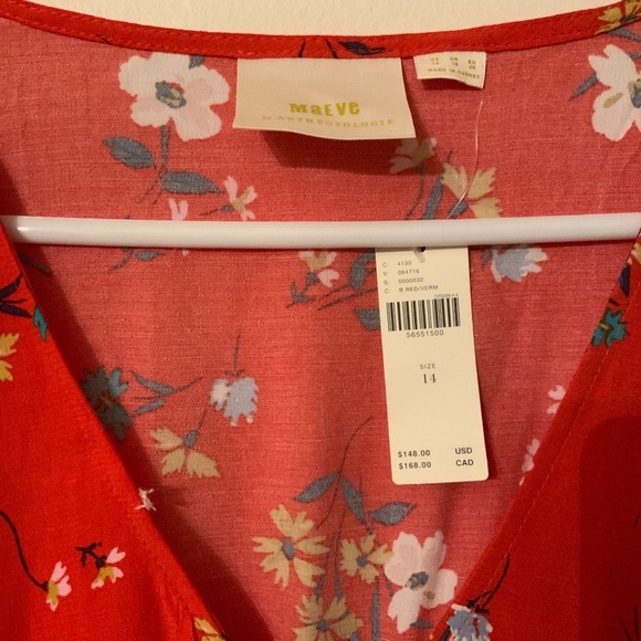 ANTHROPOLOGIE /Maeve floral V-neck rayon dress/tie sleeves/NWT/14 - Picture 4 of 7
